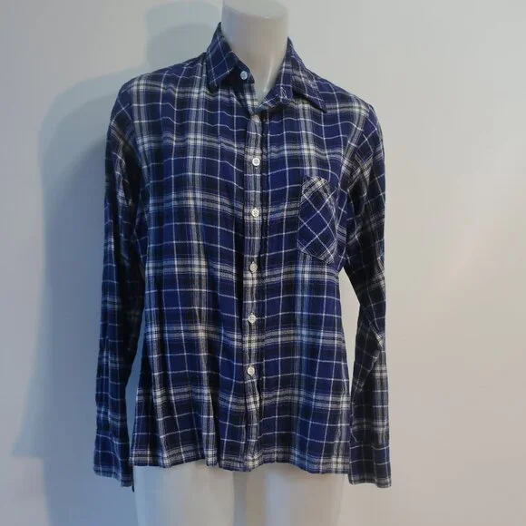 Womens R13 (Item- 89) Blue Black White Vented Side Seams Flannel Plaid M - Picture 4 of 10